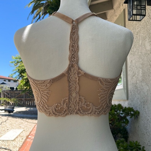 NWT Natori Tan and Cream Lace Trimmed Feathers Cafe Bra 34DDD Front Closure - Picture 3 of 8